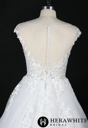Illusion Cap Sleeve A-Line Wedding Dress