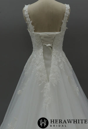 Classic Beaded Square Neckline Corset Wedding Dress