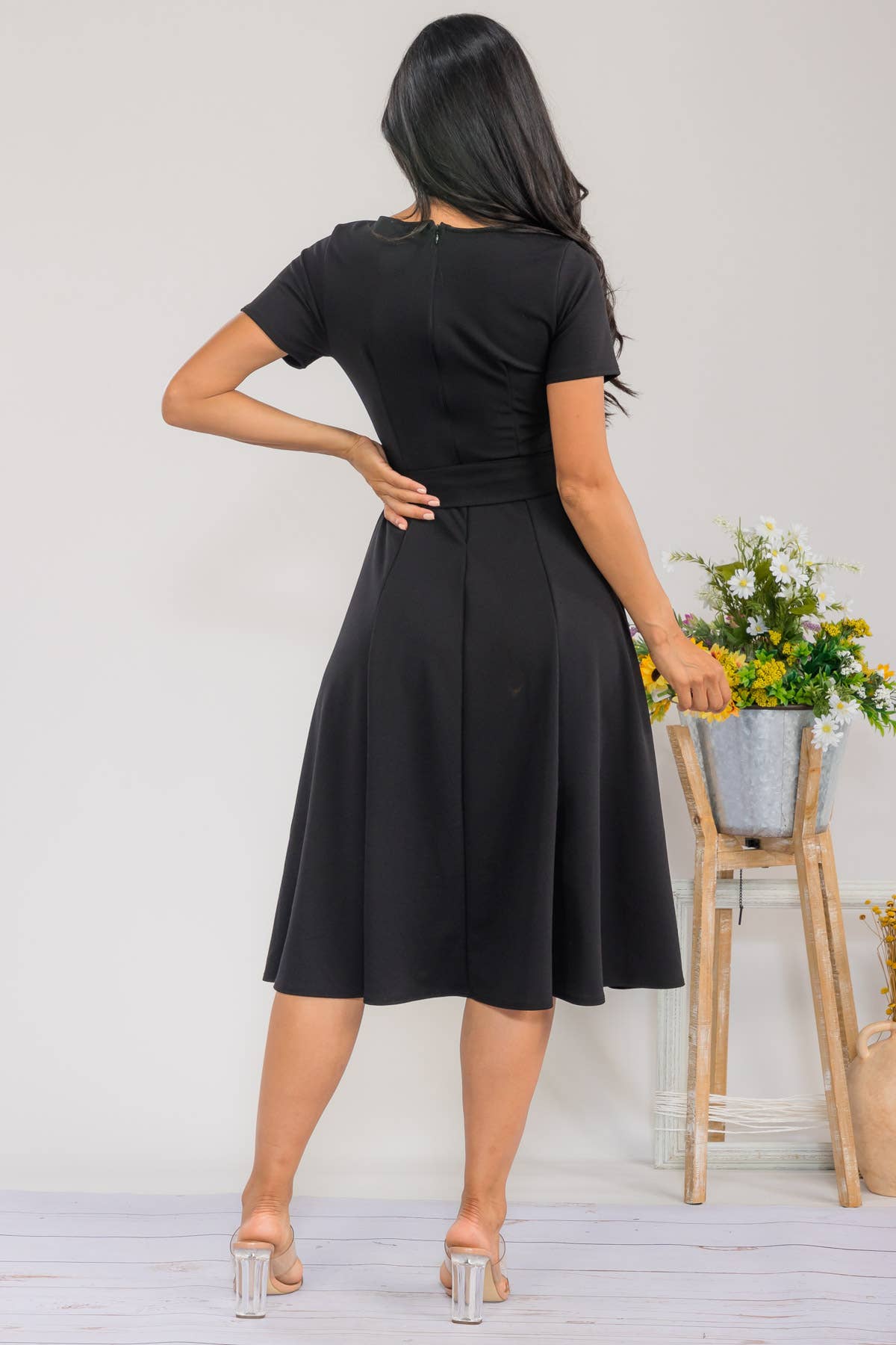 HH726R-SLCAP - Self Tie Cap Sleeve Dress