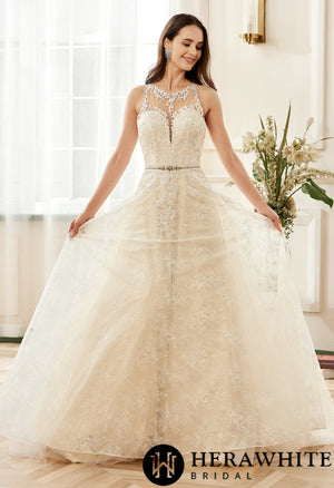 Illusion Halter Neckline Lace Tulle Bridal Gown
