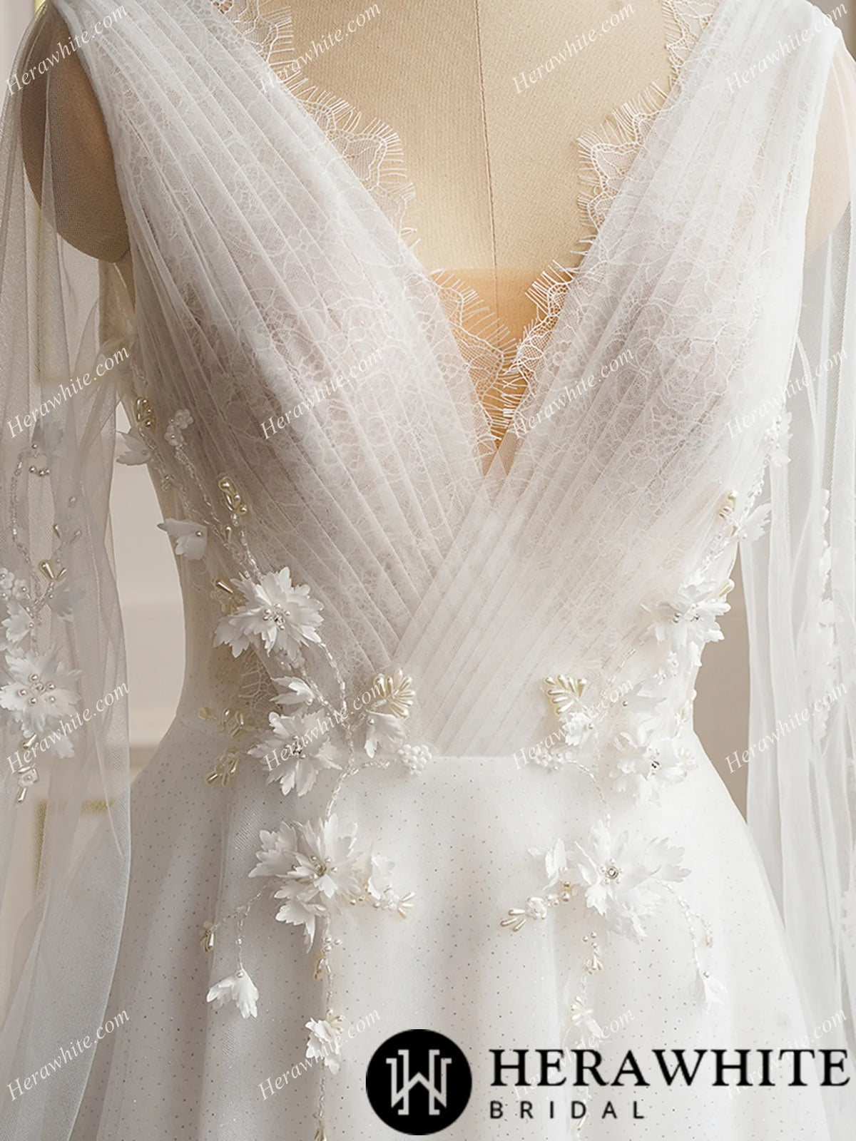 Romantic 3D Flowers with Beading Wedding Dress