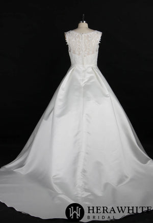 Simple Satin Wedding Ballgown With Beaded Lace