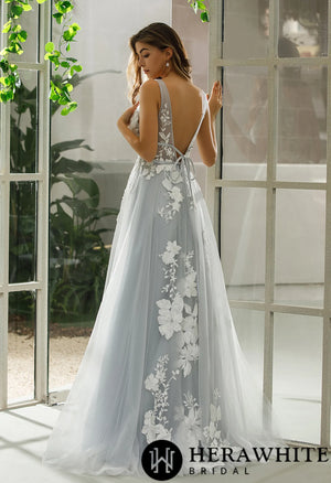 Plunging V-neck Wedding Dress With Floral Motifs