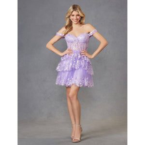 TULLE SEQUIN A-LINE COCKTAIL DRESS WITH SHEER CORSET BODICE