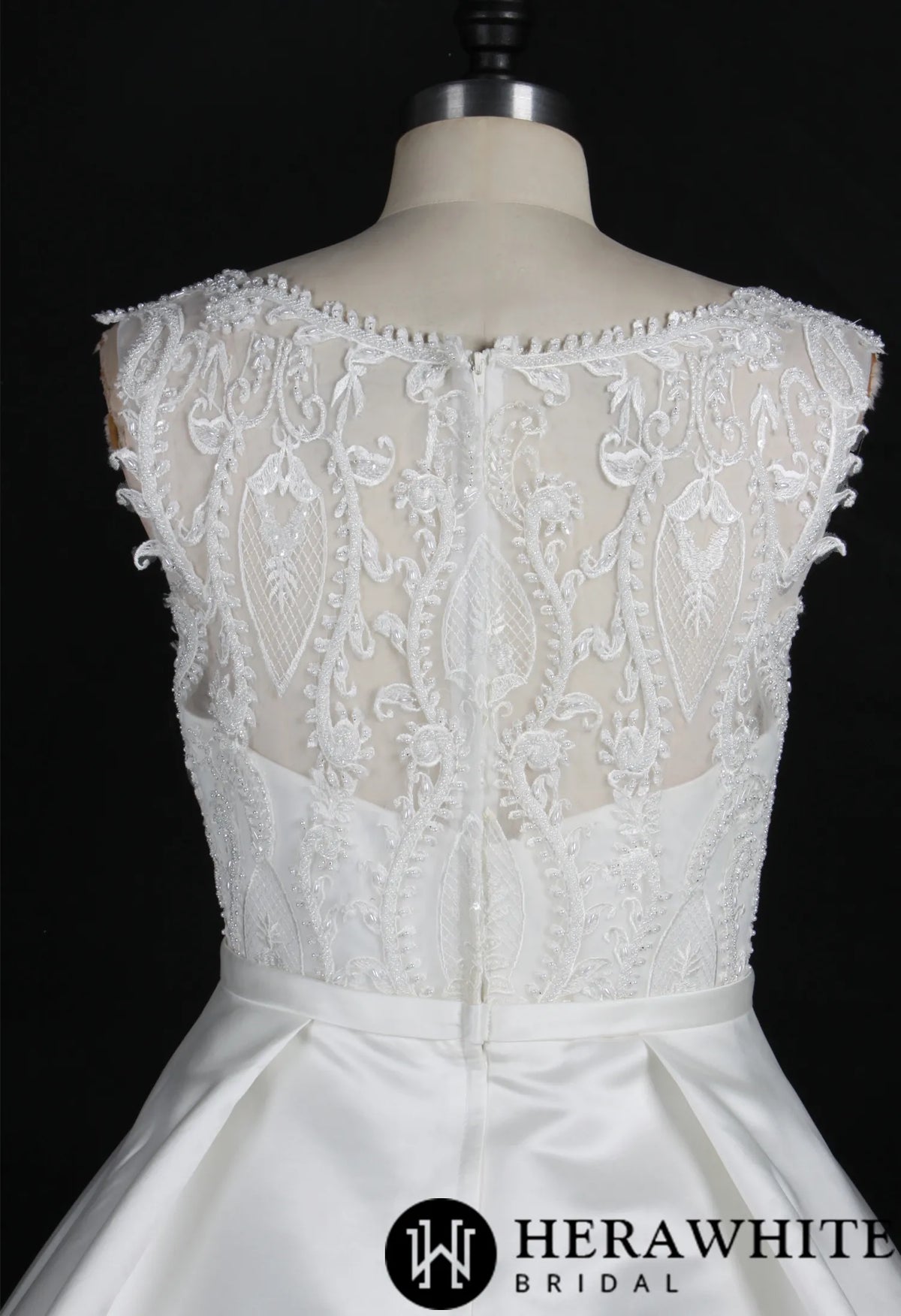 Simple Satin Wedding Ballgown With Beaded Lace