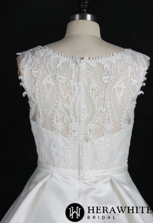 Simple Satin Wedding Ballgown With Beaded Lace
