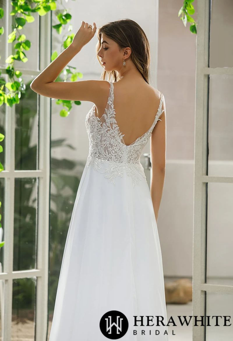 Simple Lace A-line Bridal Gown With Chiffon Skirt