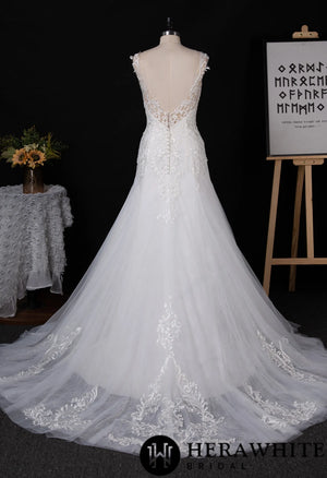 Illusion Plunging V-neckline Lace Wedding Dress With Open Back
