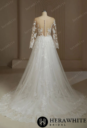 Romantic Sweetheart Long Sleeve Illusion Back Wedding Dress