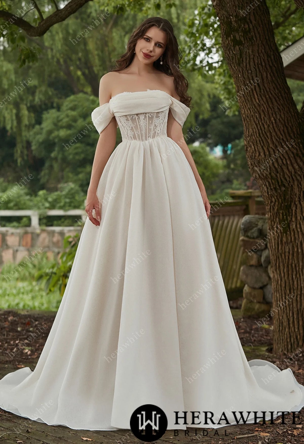 Glamorous Off-the-Shoulder A-line Organza Wedding Dress