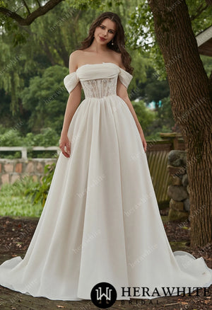 Glamorous Off-the-Shoulder A-line Organza Wedding Dress