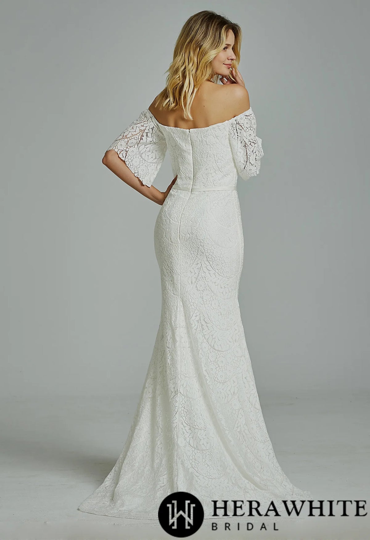 Floral Lace Off-the-shoulder  Sheath Wedding Dress