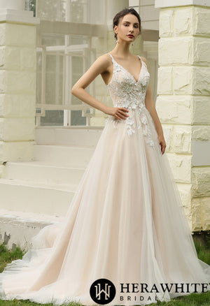 Princess Ballgown with Floral Lace Straps