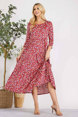 MAGENTA FLORAL TIERED MIDI-DRESS MISSY & PLUS SIZE -CD43848E