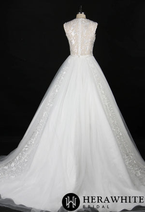 Designer Geometric Lace Appliques Bridal Ballgown