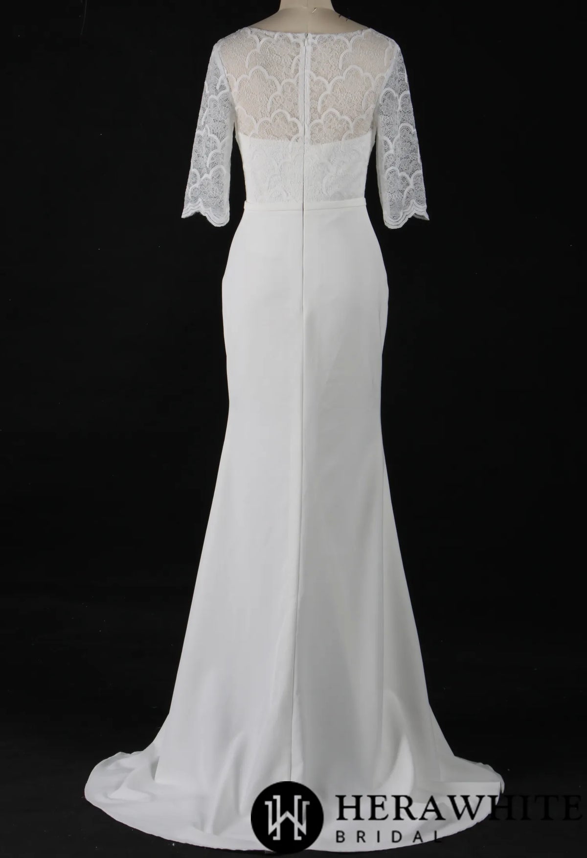 Crepe Long Sleeve Modest  Lace  Sheath Wedding Dress