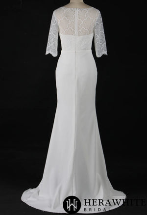 Crepe Long Sleeve Modest  Lace  Sheath Wedding Dress