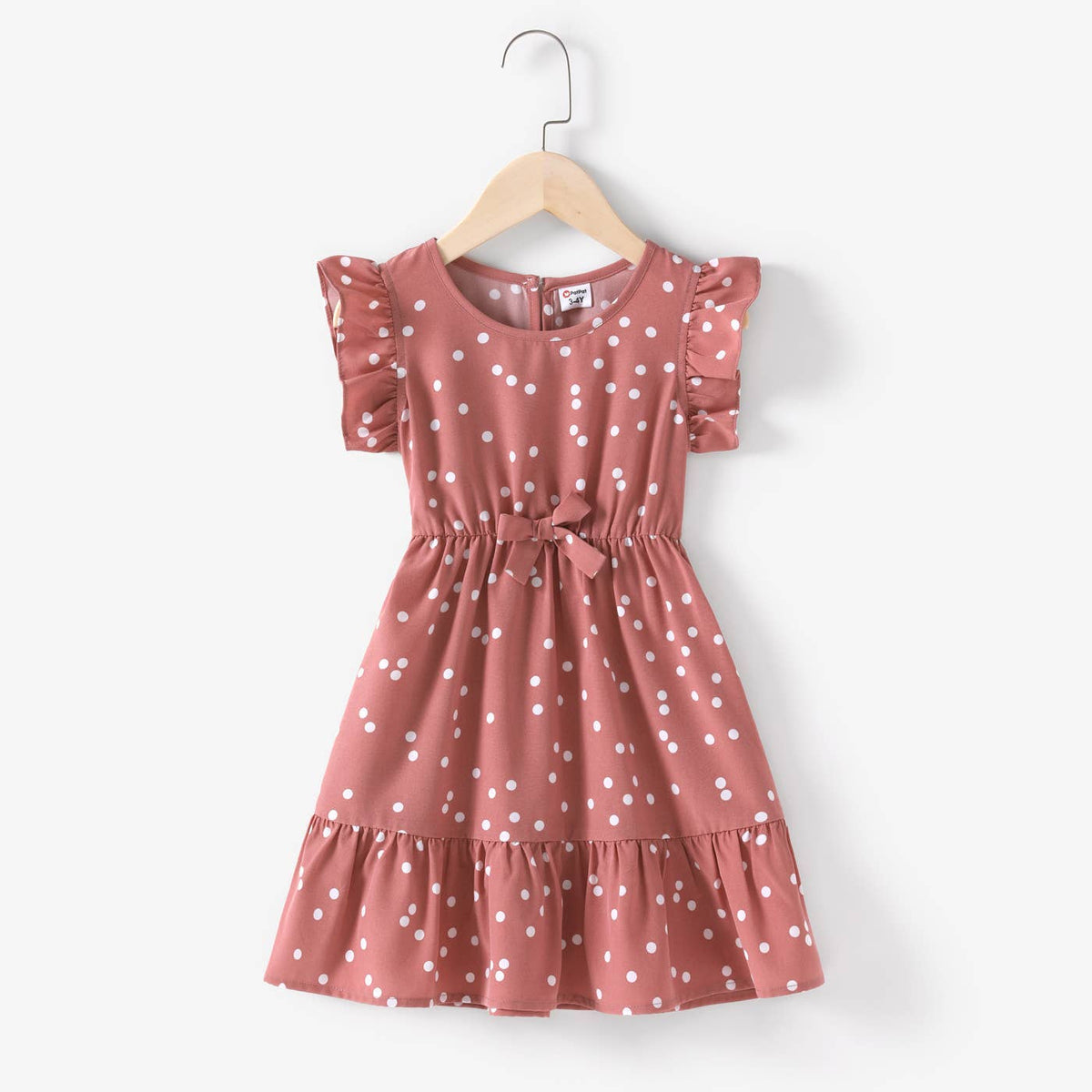 All Over Dots Pink Cross Wrap V-Neck Flutter-sleeve Dress