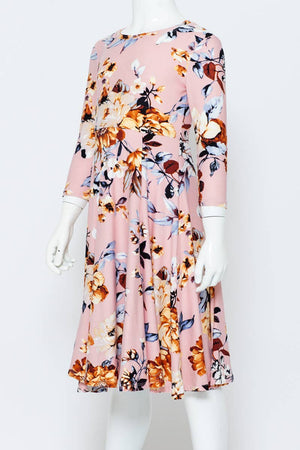 Girl's Princess Seam A-Line Dress with Full Skirt: MUSTARD FLORAL / L (9/10Y)