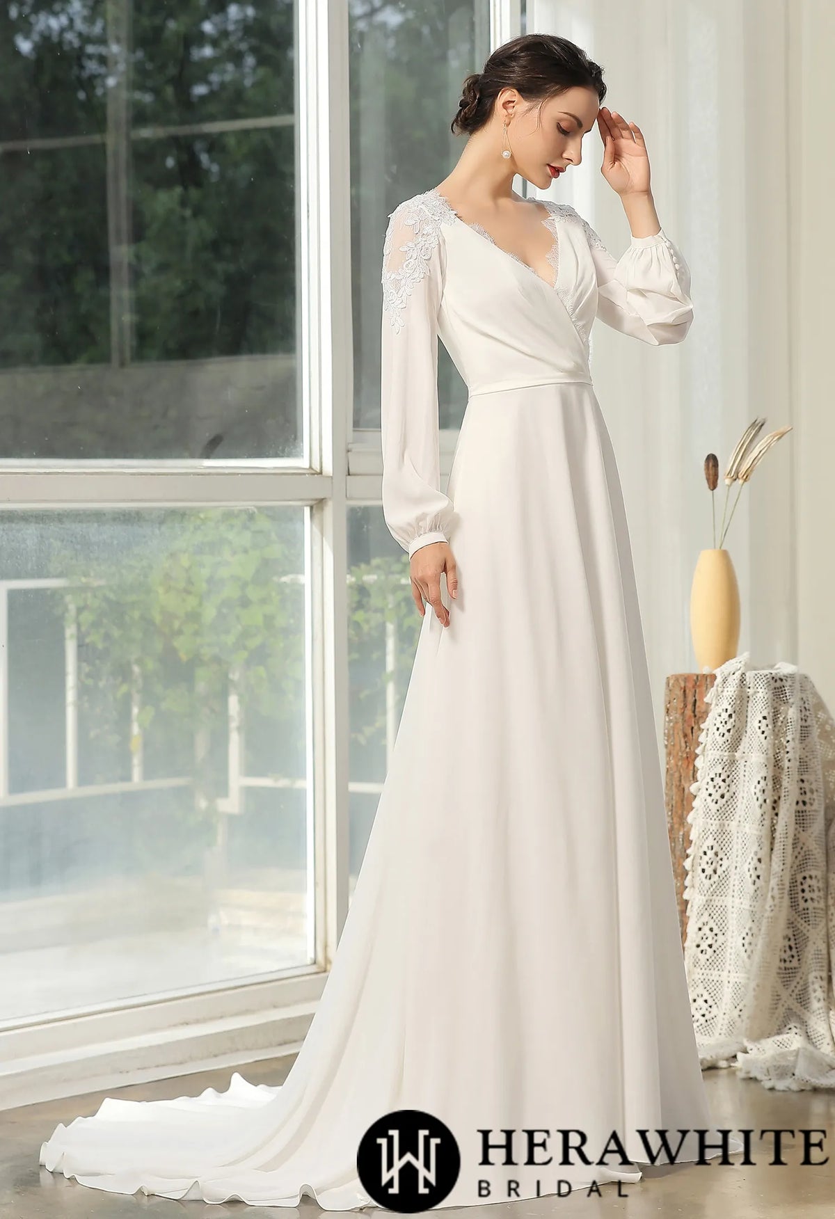 Simply  Wedding Dress With Crossed Neckline And Lace Back