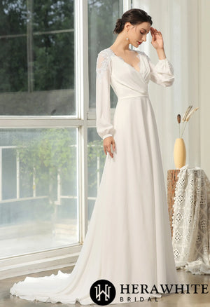 Simply  Wedding Dress With Crossed Neckline And Lace Back