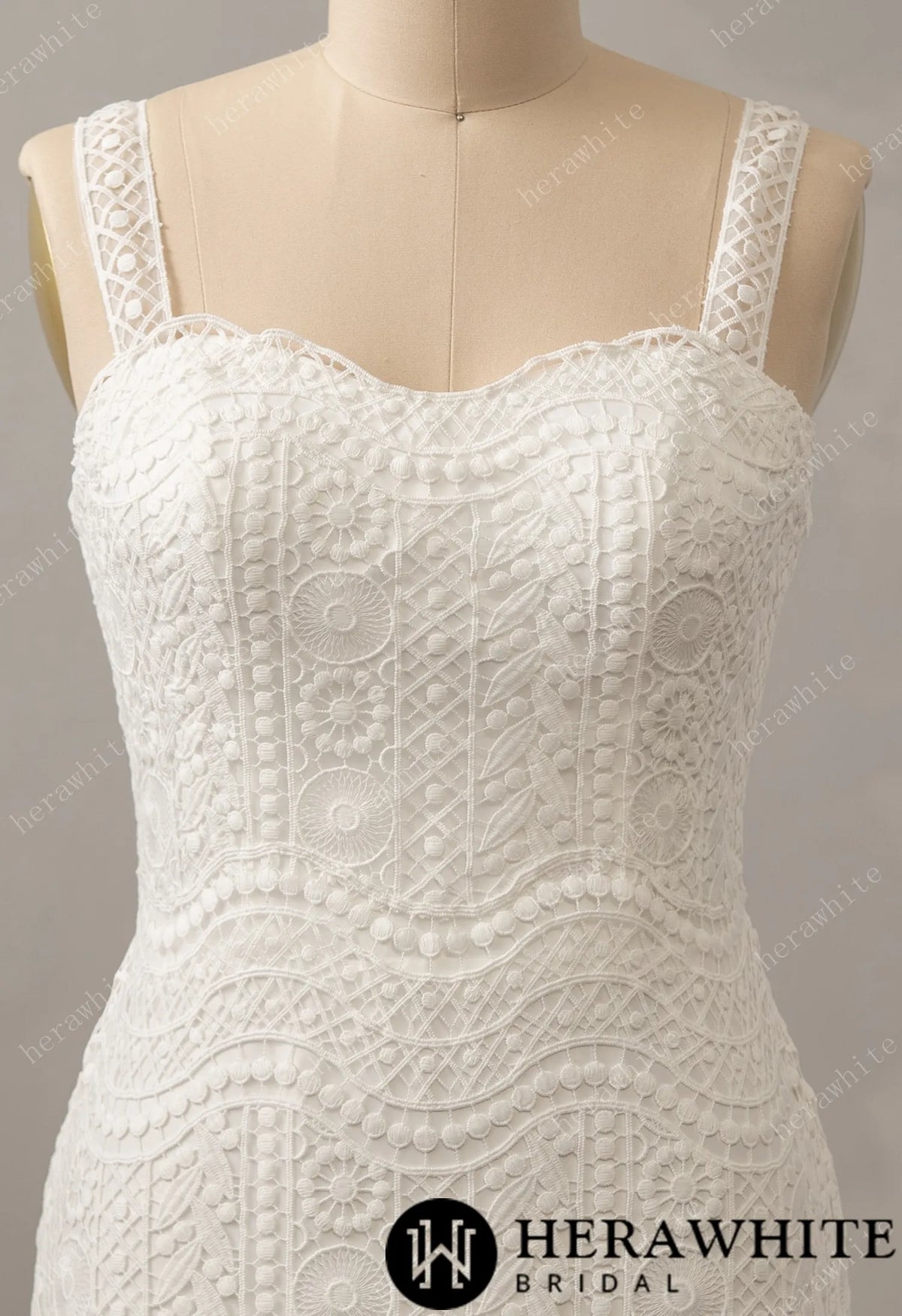 Romantic Boho Lace Sweetheart Neckline Sheath Bridal Dress