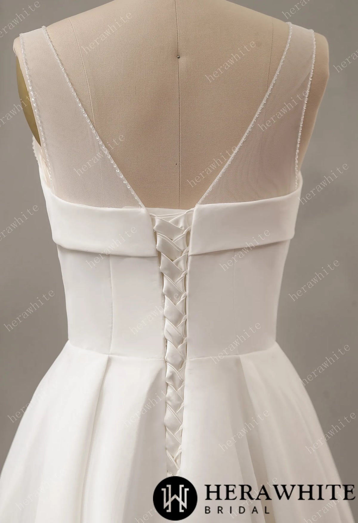 Elegant A-Line with Organza Skirt and V-neck