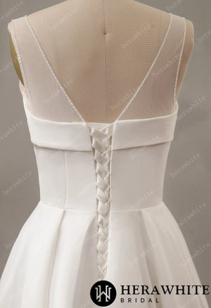 Elegant A-Line with Organza Skirt and V-neck