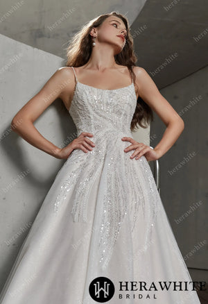 Sparkle Scoop Neckline Wedding Gown with Spaghetti Straps