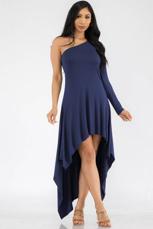 HH597R-SOL - One Shoulder High Low Maxi Dress
