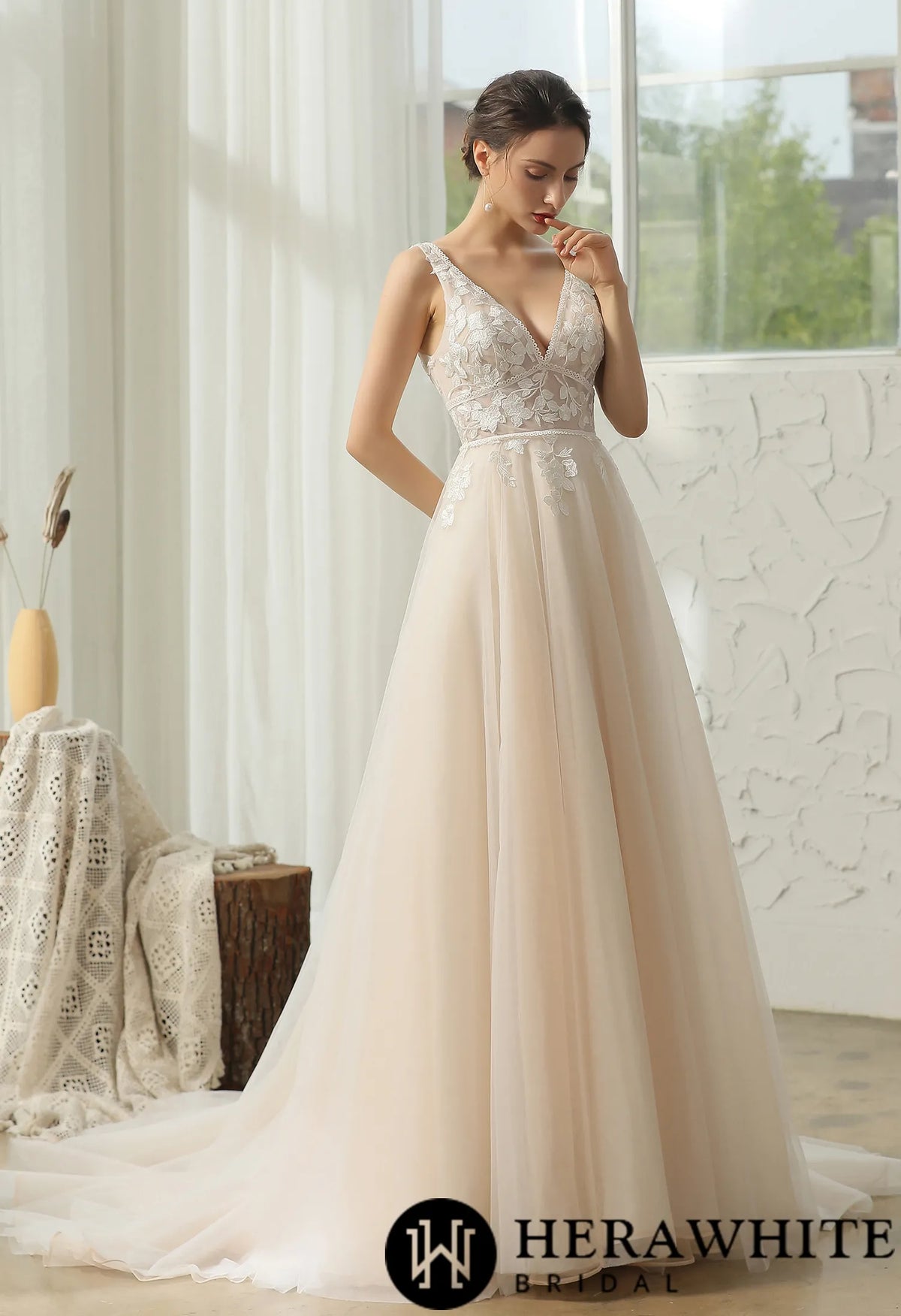 Modern Bohemian Floral Lace Wedding Gown