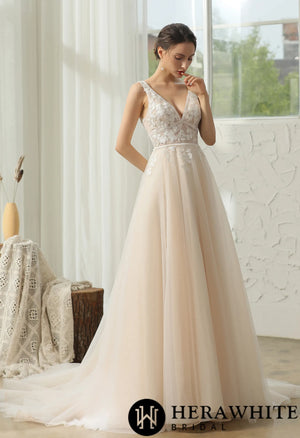 Modern Bohemian Floral Lace Wedding Gown