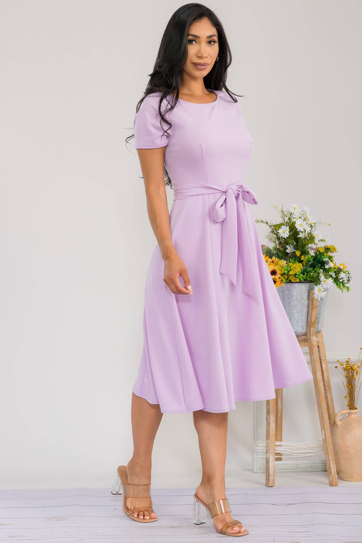 HH726R-SLCAP - Self Tie Cap Sleeve Dress
