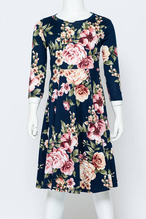 Girl's Princess Seam A-Line Dress with Full Skirt: MUSTARD FLORAL / M (7/8Y)