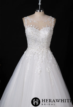 Shimmering Sequin Lace Bateau Wedding Gown