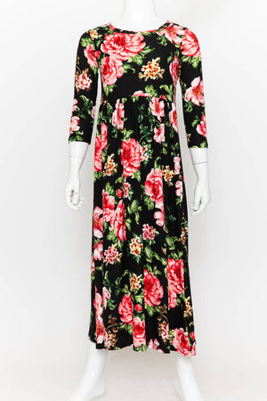 Girls Fit and Flare Floral Maxi Dress: FLORAL ORANGE / S