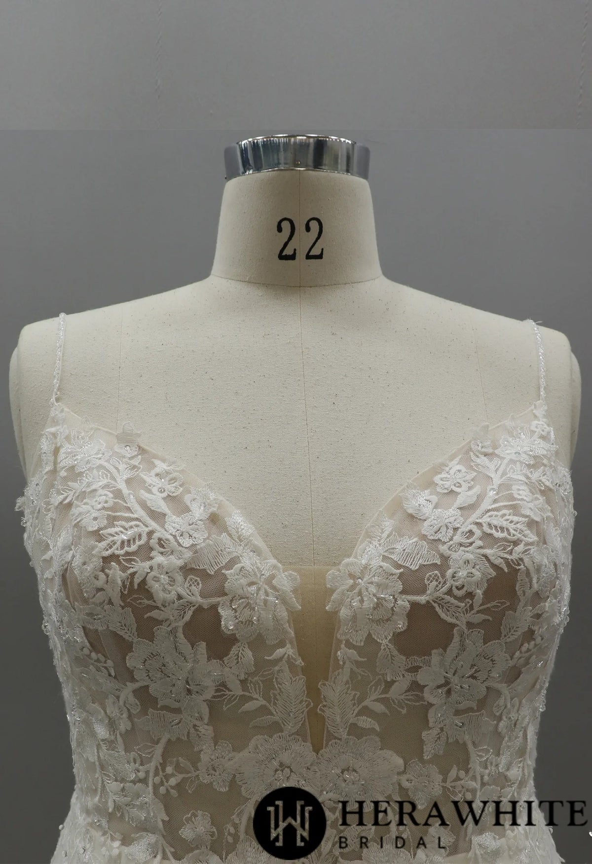 Floral Lace Plus Size Wedding Dress With Plunging V-neckline