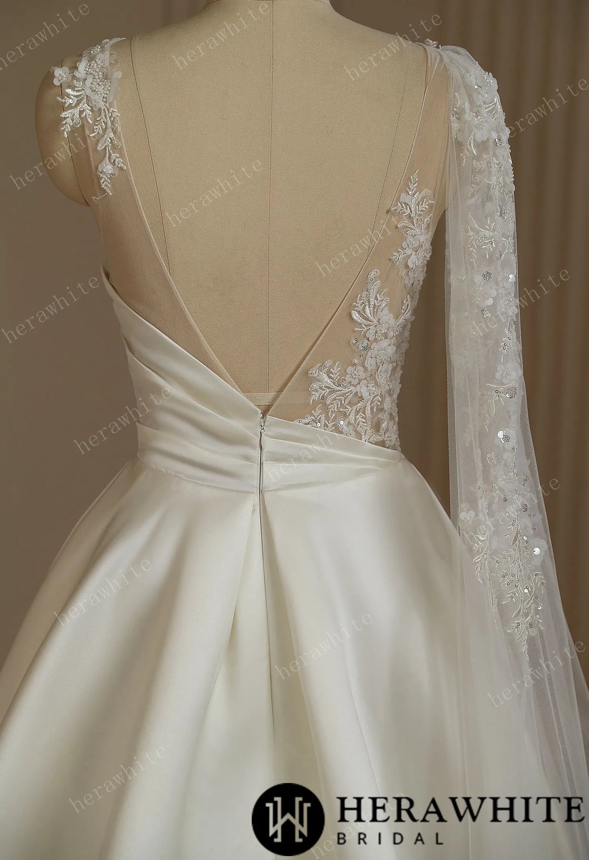 One Shoulder A-line Wedding Dress With Beading Lace