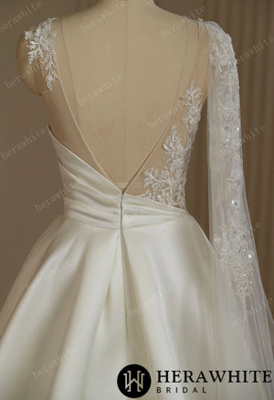 One Shoulder A-line Wedding Dress With Beading Lace