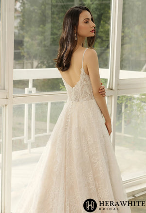 Beaded Lace A-line Wedding Dress With Spaghetti Straps