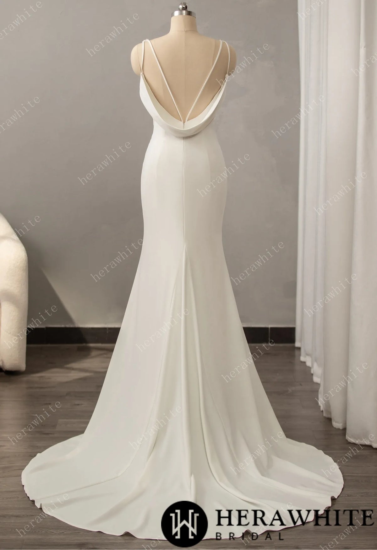 Crepe Beaded V-neck Wedding Dress with Open Back Detail