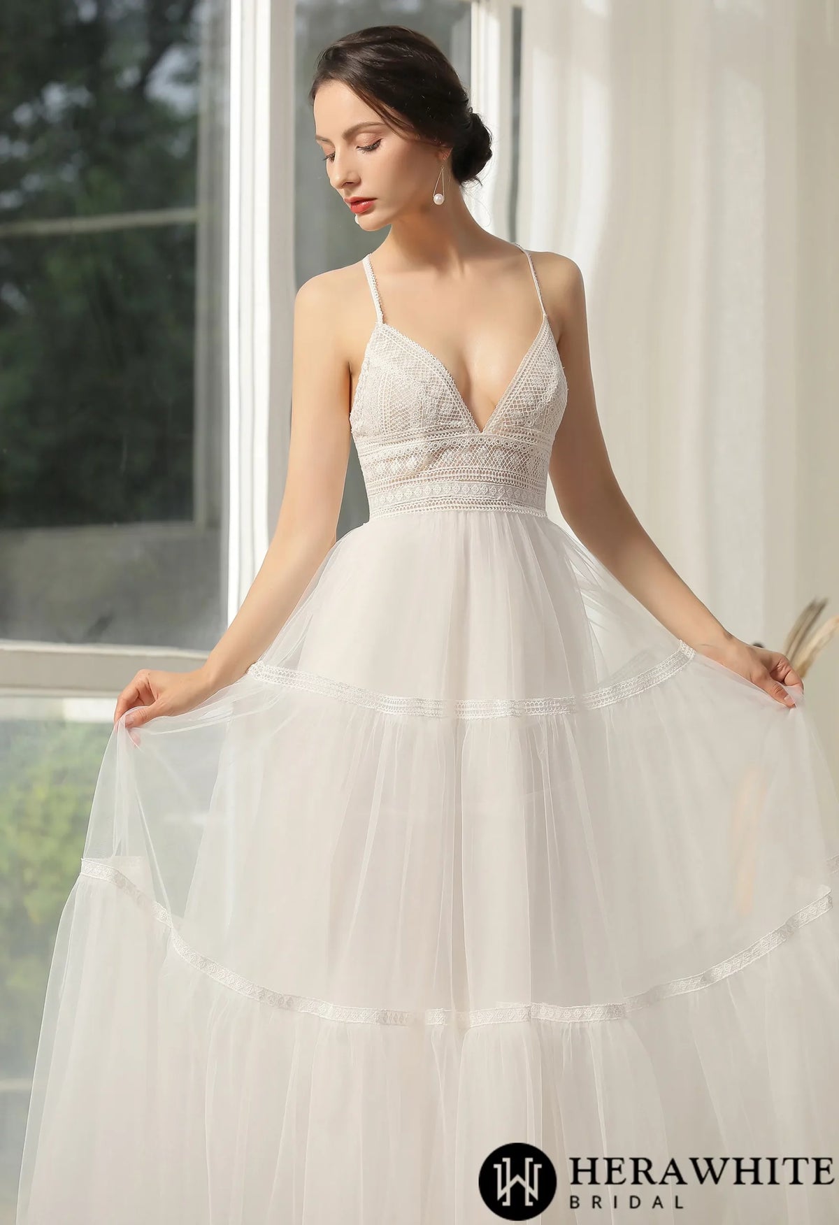 Bohemian Lace Wedding Dress With Criss-Cross Back