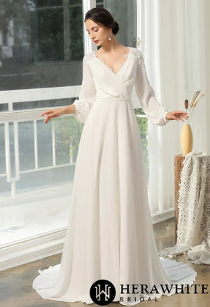 Simply  Wedding Dress With Crossed Neckline And Lace Back