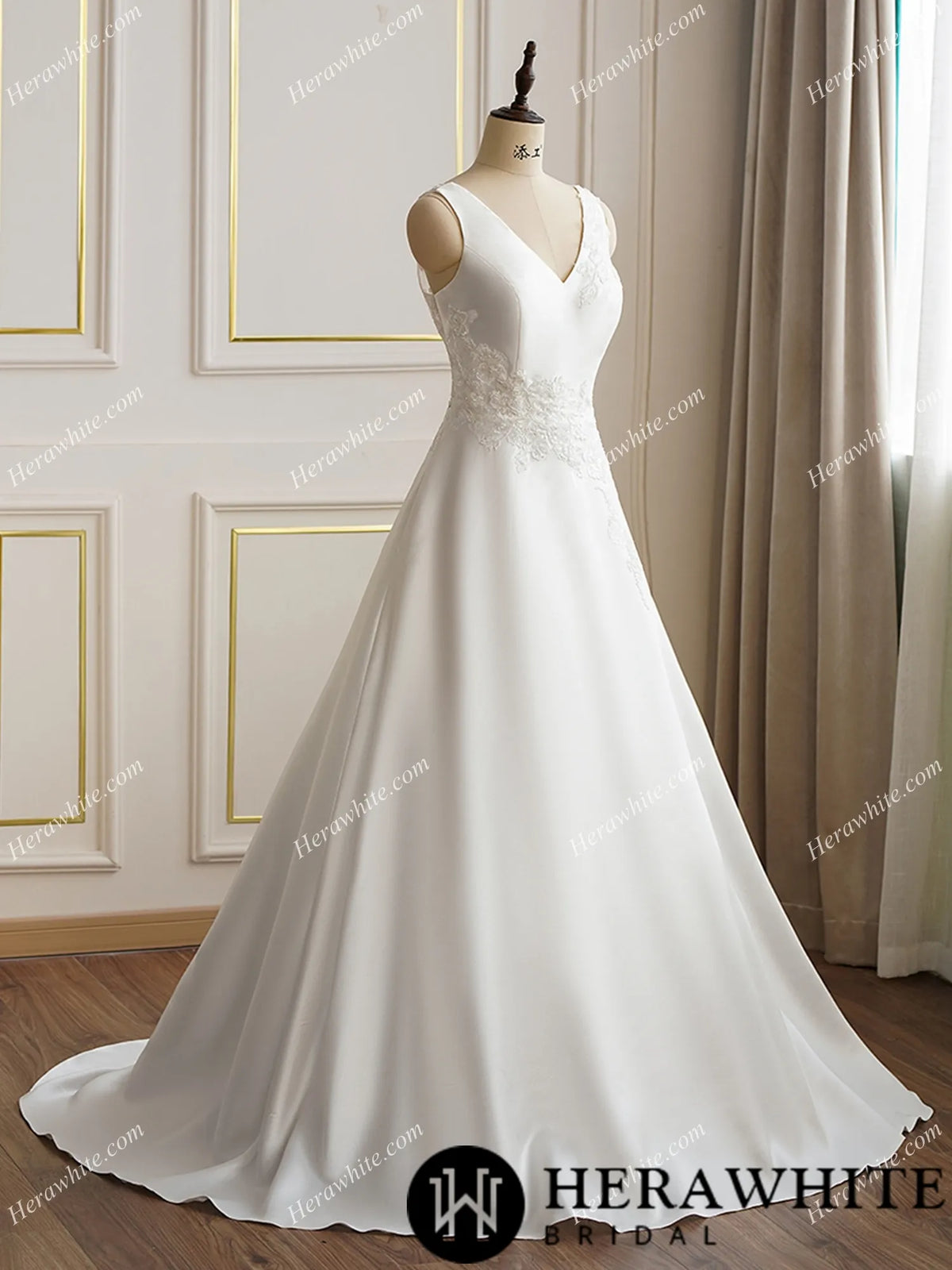 Elegant Key Hole Back Mikado Wedding Gown