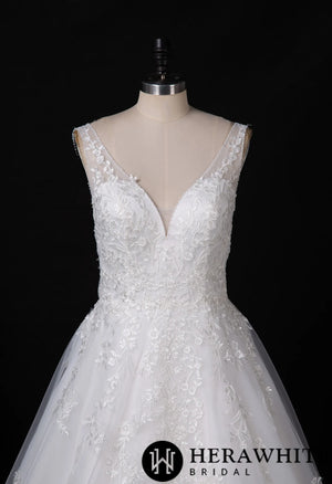 Floral Lace Beaded Wedding Dress With Low Back