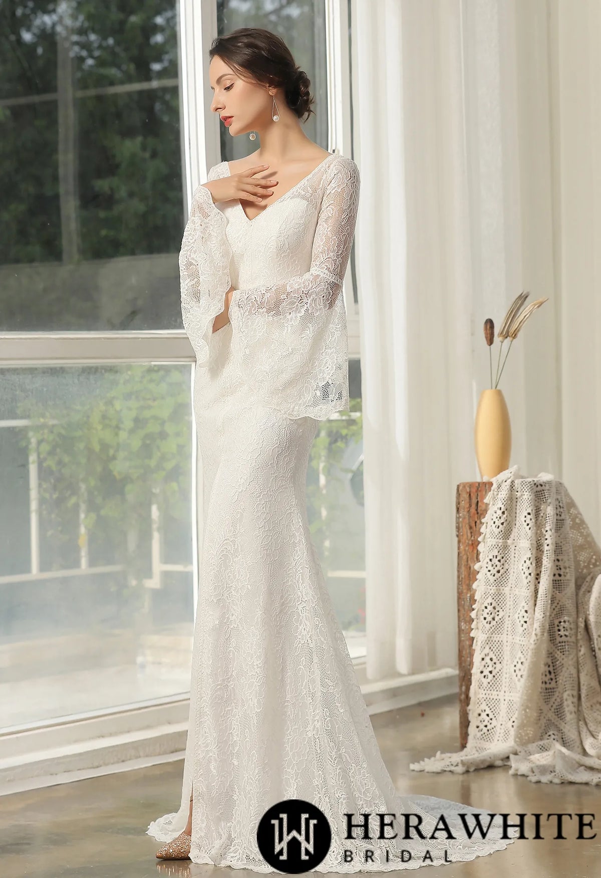Designer Lace High Split Bridal Gown