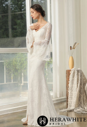 Designer Lace High Split Bridal Gown