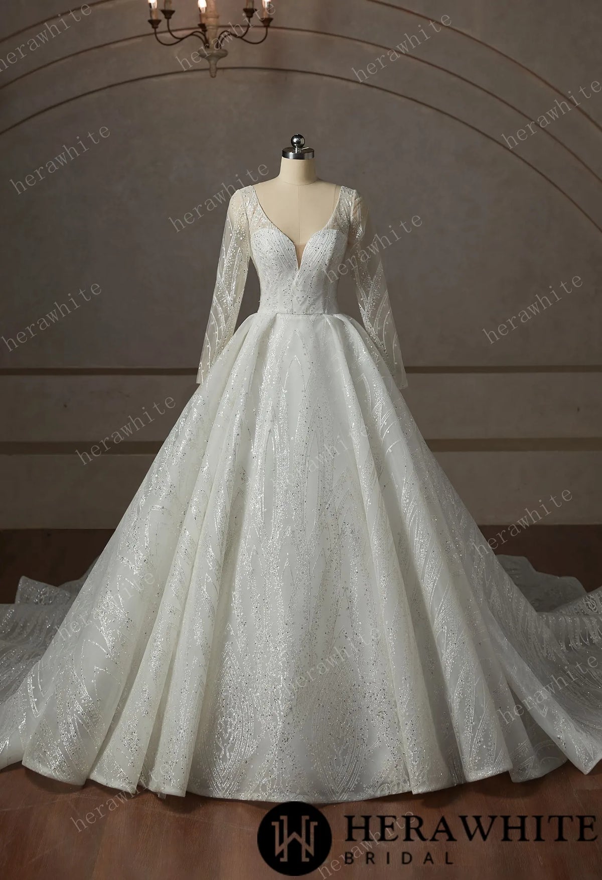 Luxury Lace Beading Wedding Dress With Long Sleeve