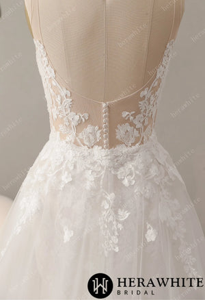 Glitter Tulle A-Line Wedding Dress with Detachable Train