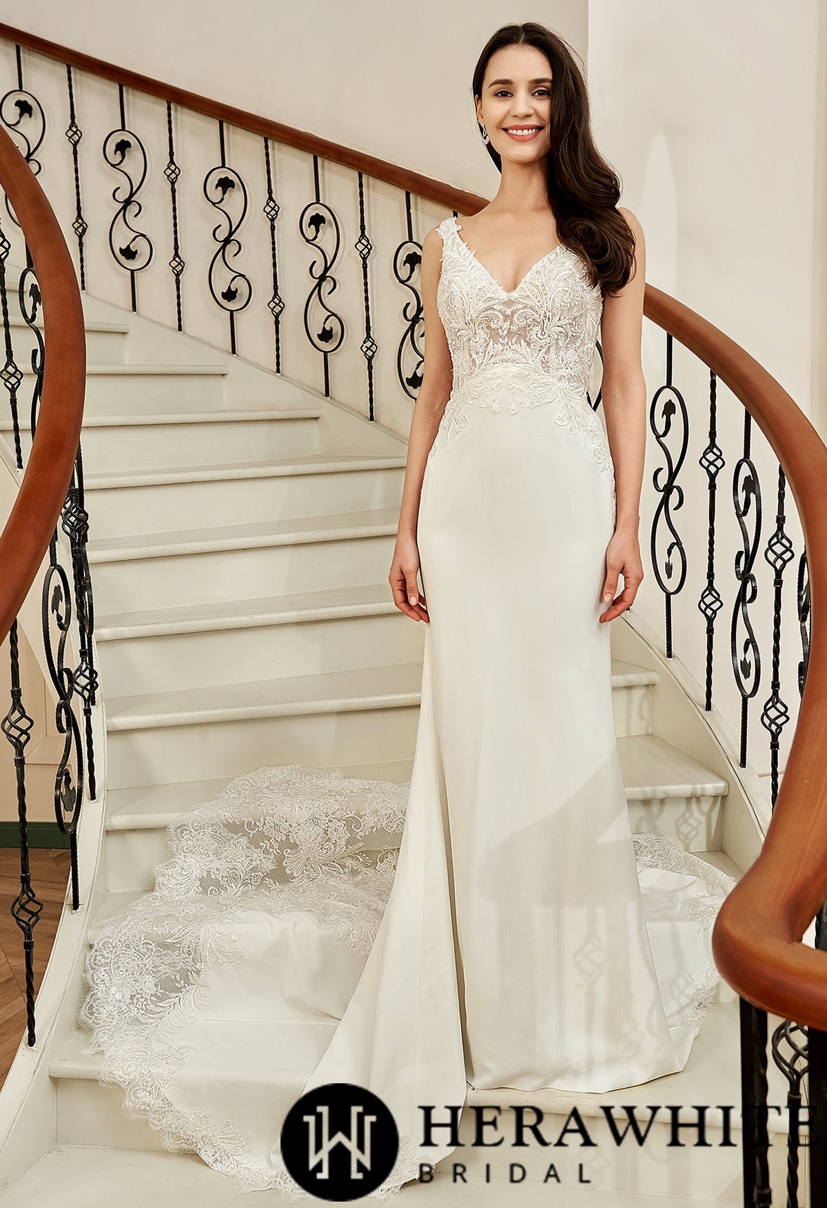 Motifs Crepe Sheath Shaped Court Lace Train Wedding Dress